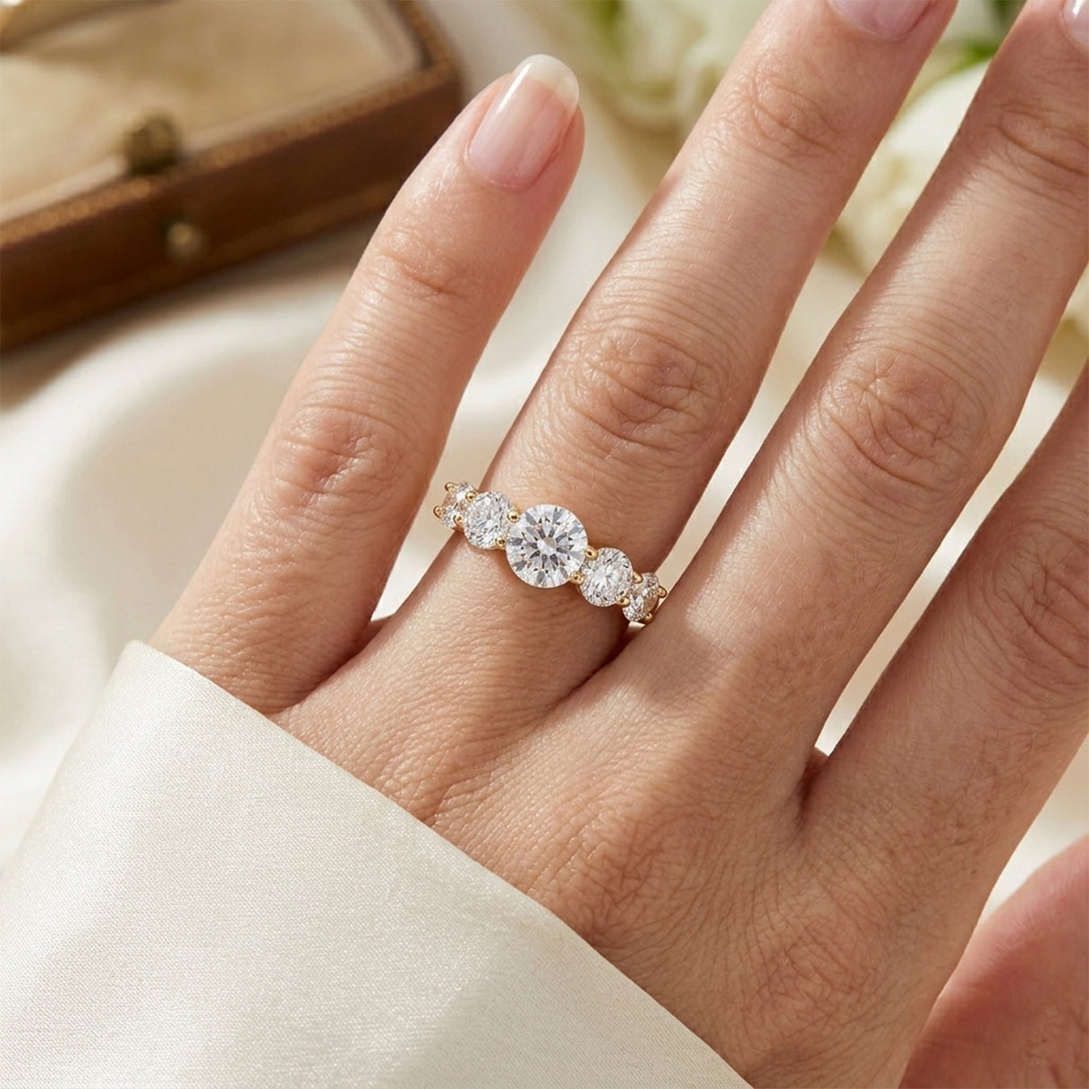 D'Joy - GRA Certified Moissanite 5 Stone Ring in Yellow Gold Plated Sterling Silver 2.16 Ct. 8611548 2