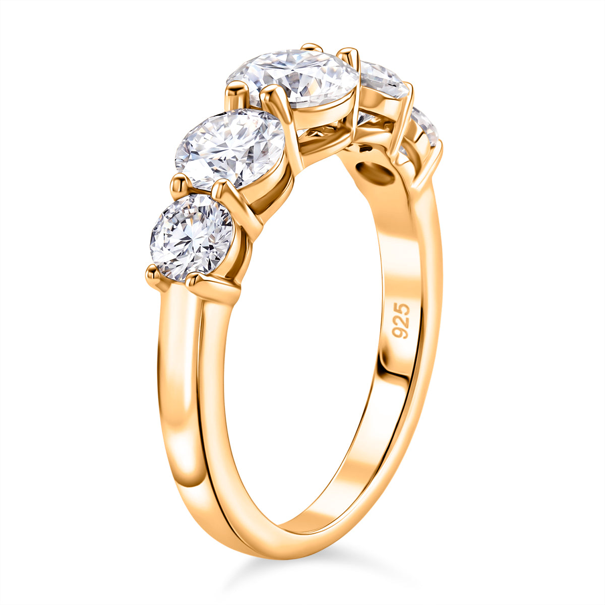 D'Joy - GRA Certified Moissanite 5 Stone Ring in Yellow Gold Plated Sterling Silver 2.16 Ct. 8611548 4