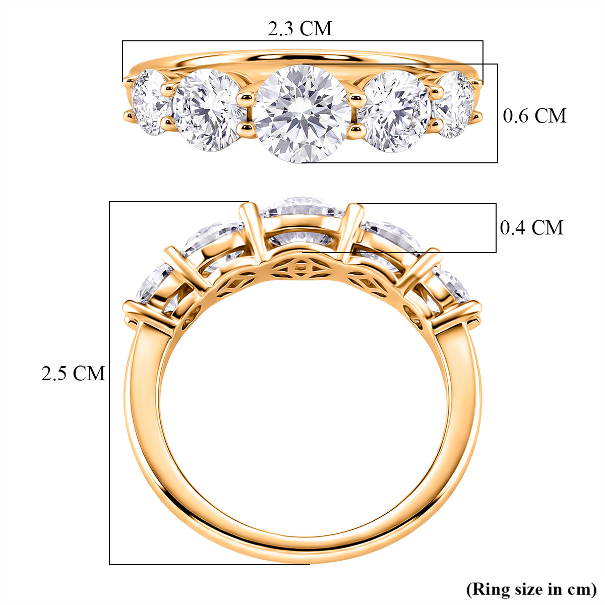 D'Joy - GRA Certified Moissanite 5 Stone Ring in Yellow Gold Plated Sterling Silver 2.16 Ct. 8611548 6