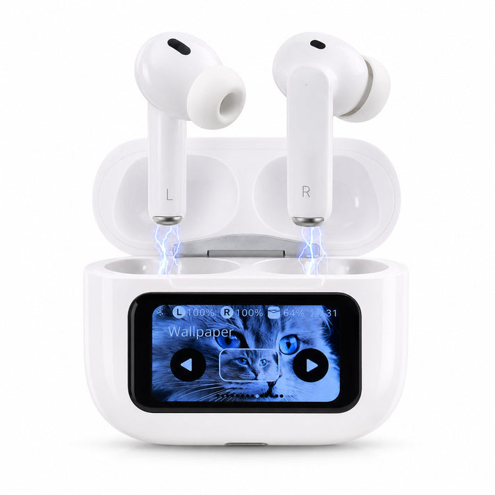 Wireless Earbuds with Digital Touch Screen, Bluetooth 5.4, Noise Cancelling Mic, 4 - 5h Playtime, EQ Modes, Compatible for iPhone &amp; Android (Size 60x45 cm) - White 8611615 1