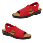 Jenny Womens Stretch Slingback Wedge Sandals With Diamante Trim (Size 5) - Red_8611667