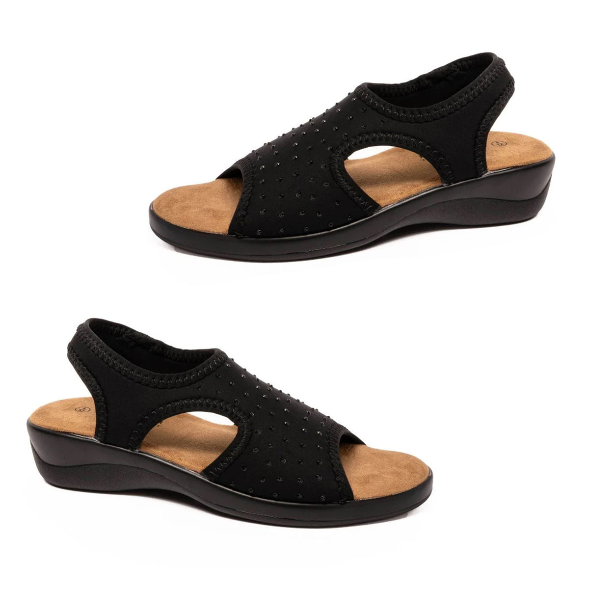 Jenny Womens Stretch Slingback Wedge Sandals With Diamante Trim (Size 7) - Black V32569895 0