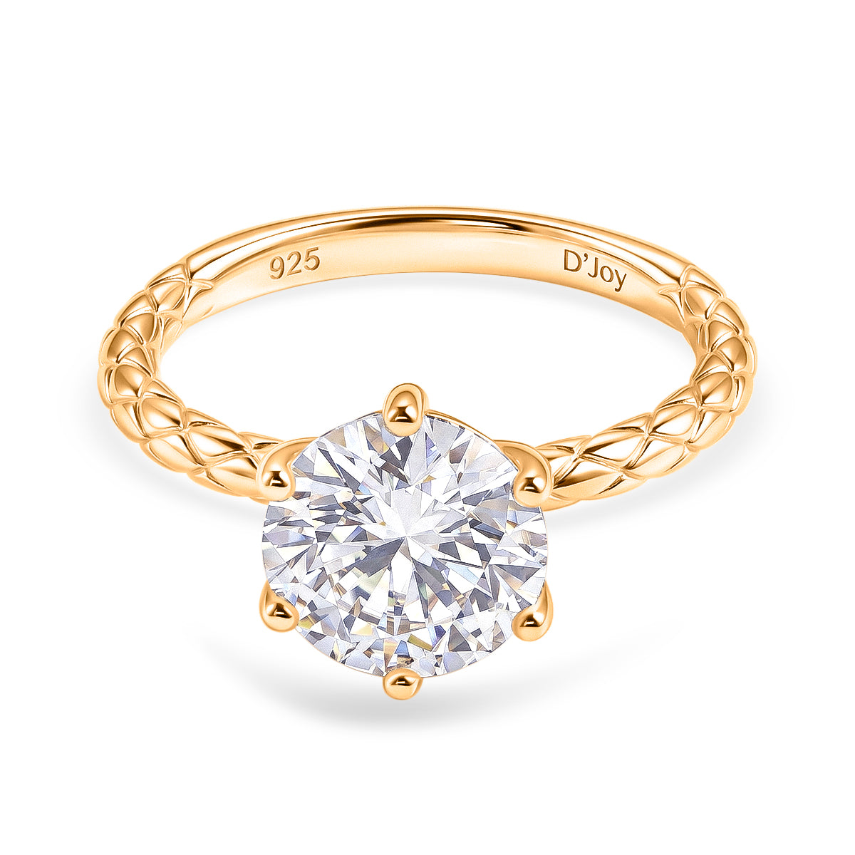 D'Joy - GRA Certified (D-VVS1) Moissanite Solitaire Ring in Yellow Gold Plated Sterling Silver 2.00 Ct. V32612690 0