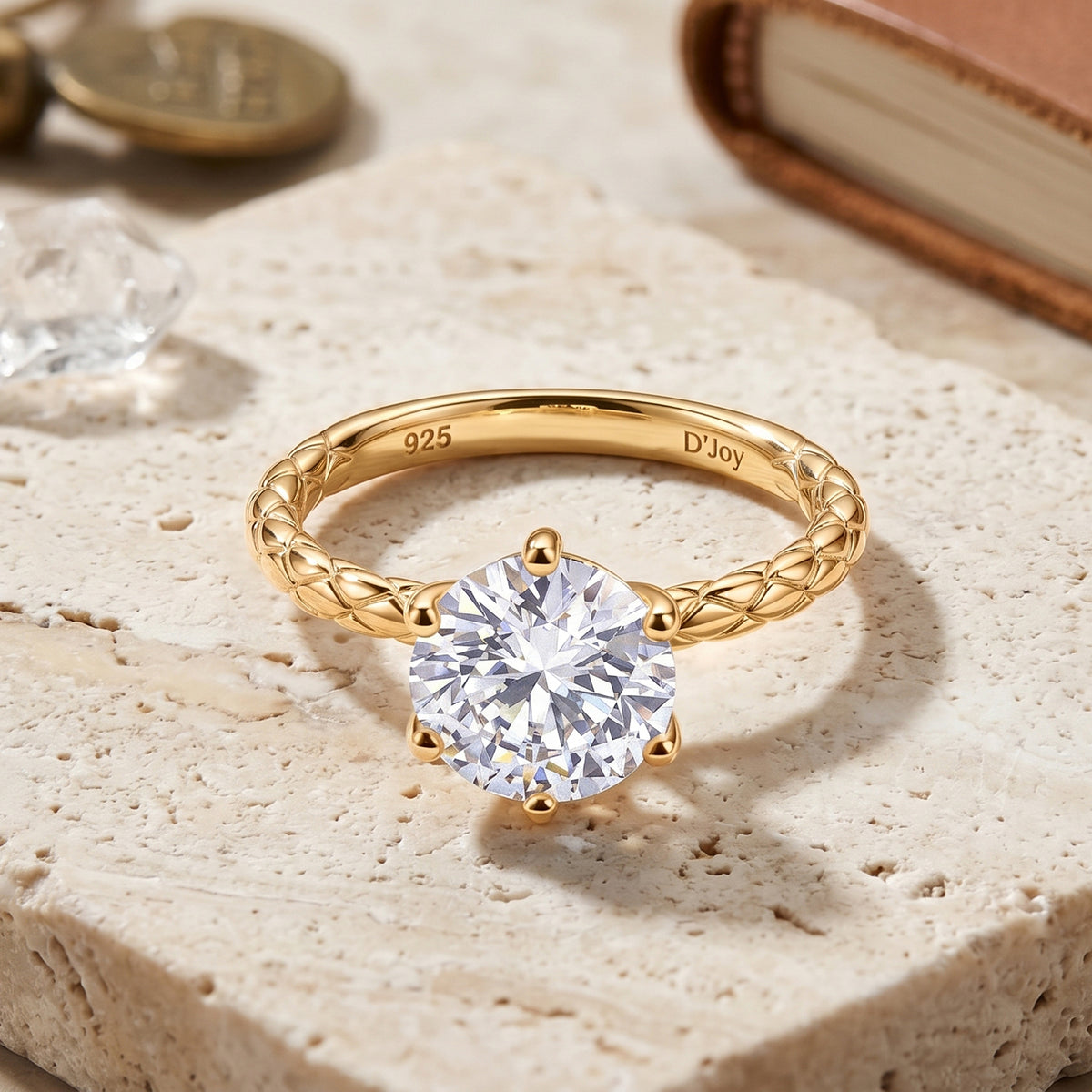 D'Joy - GRA Certified (D-VVS1) Moissanite Solitaire Ring in Yellow Gold Plated Sterling Silver 2.00 Ct. V32612690 3