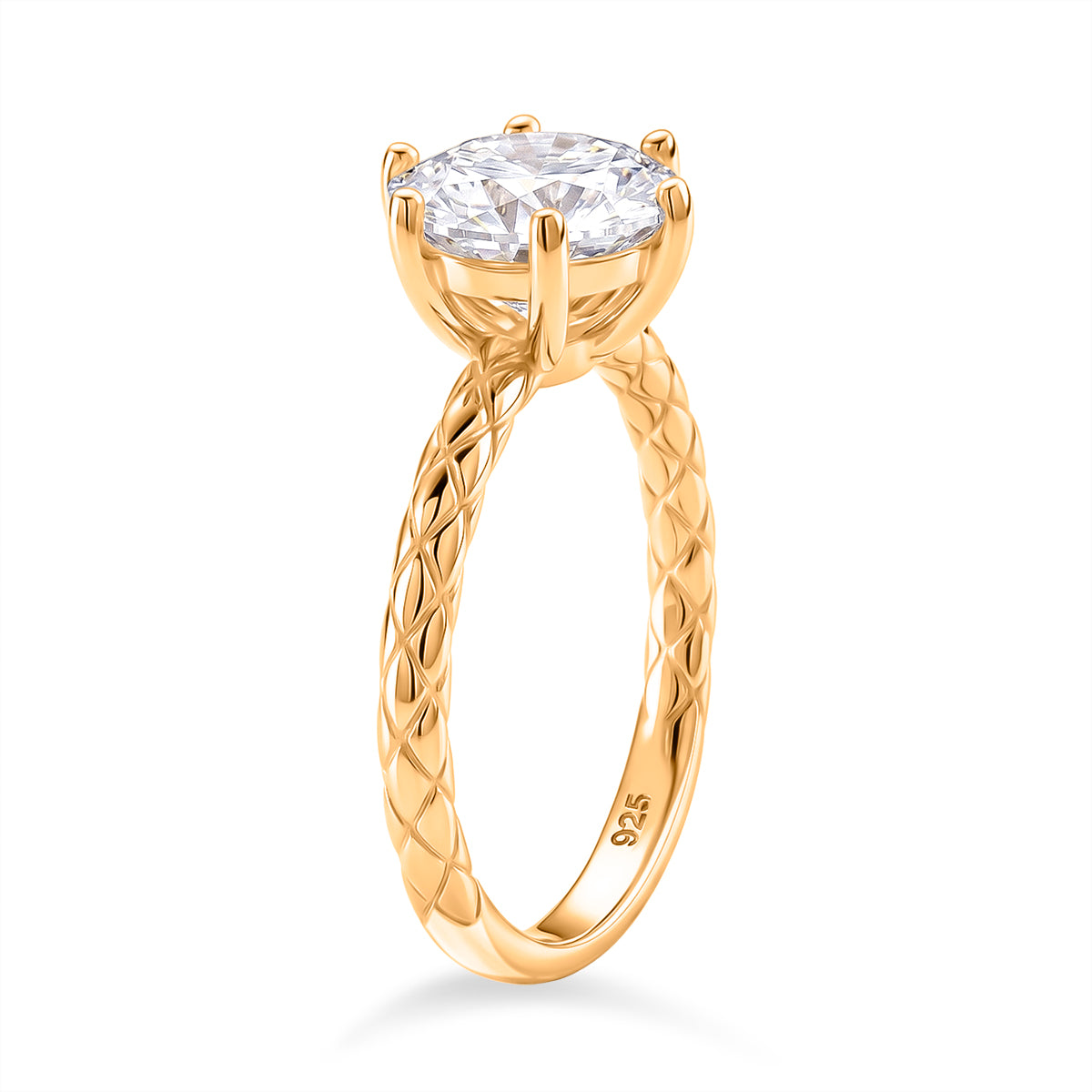 D'Joy - GRA Certified (D-VVS1) Moissanite Solitaire Ring in Yellow Gold Plated Sterling Silver 2.00 Ct. V32612690 4