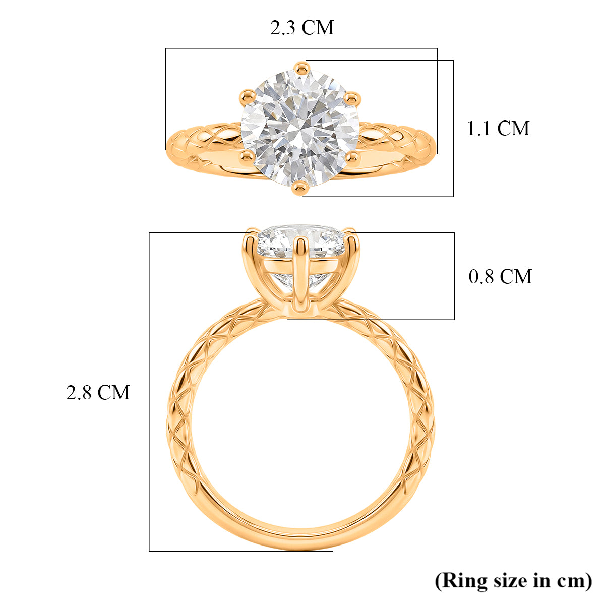 D'Joy - GRA Certified (D-VVS1) Moissanite Solitaire Ring in Yellow Gold Plated Sterling Silver 2.00 Ct. V32612690 6
