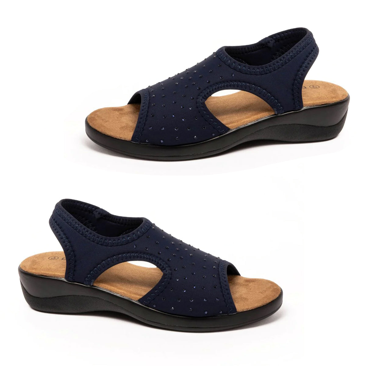 Jenny Womens Stretch Slingback Wedge Sandals With Diamante Trim (Size 7) - Navy V32528759 0