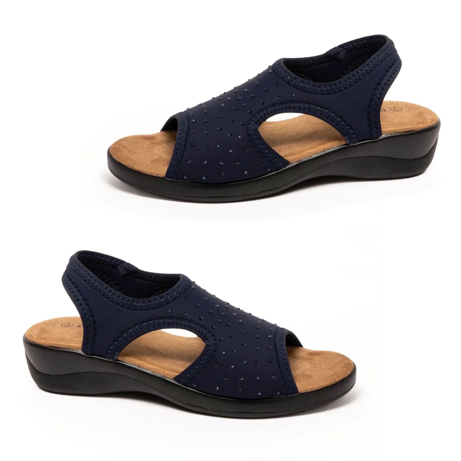 Jenny Womens Stretch Slingback Wedge Sandals With Diamante Trim (Size 7) - Navy V32528759 0