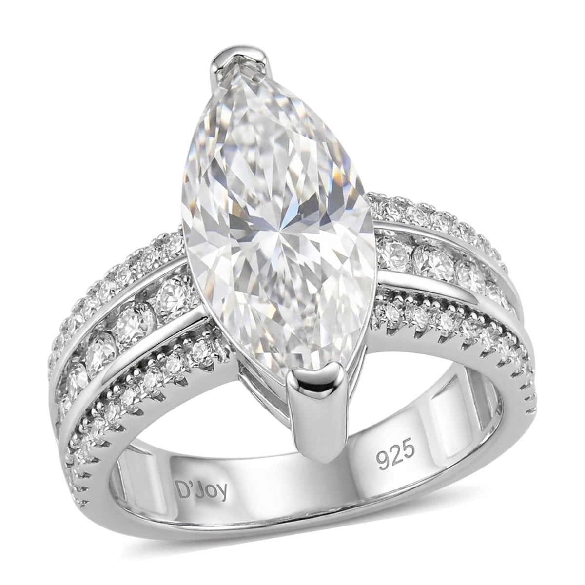 D'Joy - GRA Certified (D-VVS1) MARQUISE Moissanite Ring in Rhodium Overlay Sterling Silver 5.73 Ct. 8611727 0