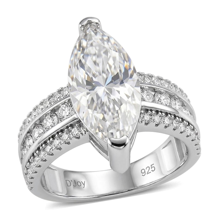 D'Joy - GRA Certified (D-VVS1) MARQUISE Moissanite Ring in Rhodium Overlay Sterling Silver 5.73 Ct. 8611727 1