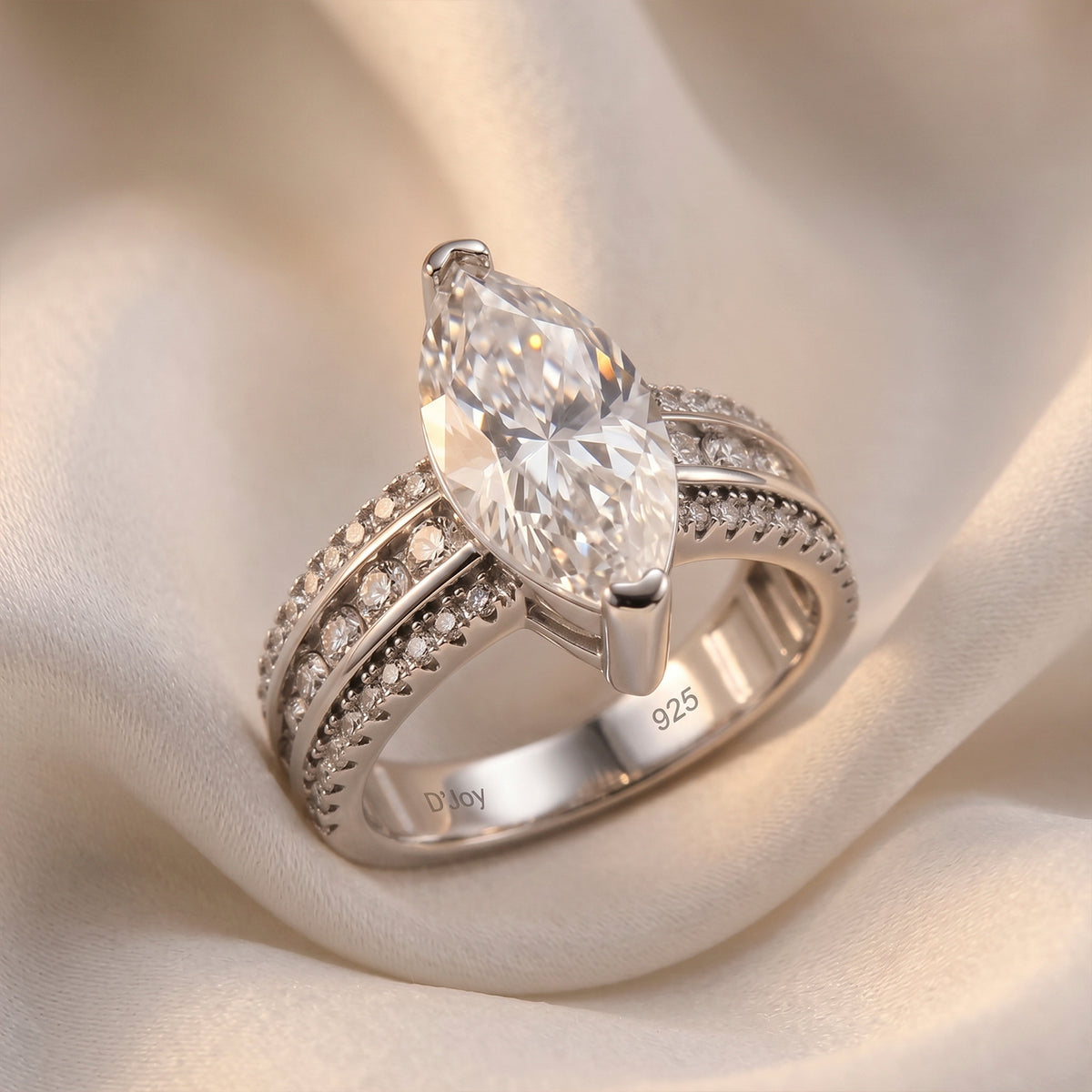 D'Joy - GRA Certified (D-VVS1) MARQUISE Moissanite Ring in Rhodium Overlay Sterling Silver 5.73 Ct. 8611727 3