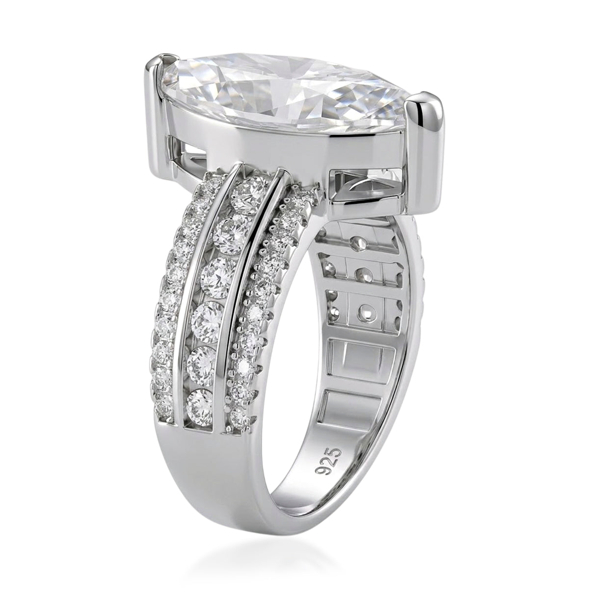 D'Joy - GRA Certified (D-VVS1) MARQUISE Moissanite Ring in Rhodium Overlay Sterling Silver 5.73 Ct. 8611727 4