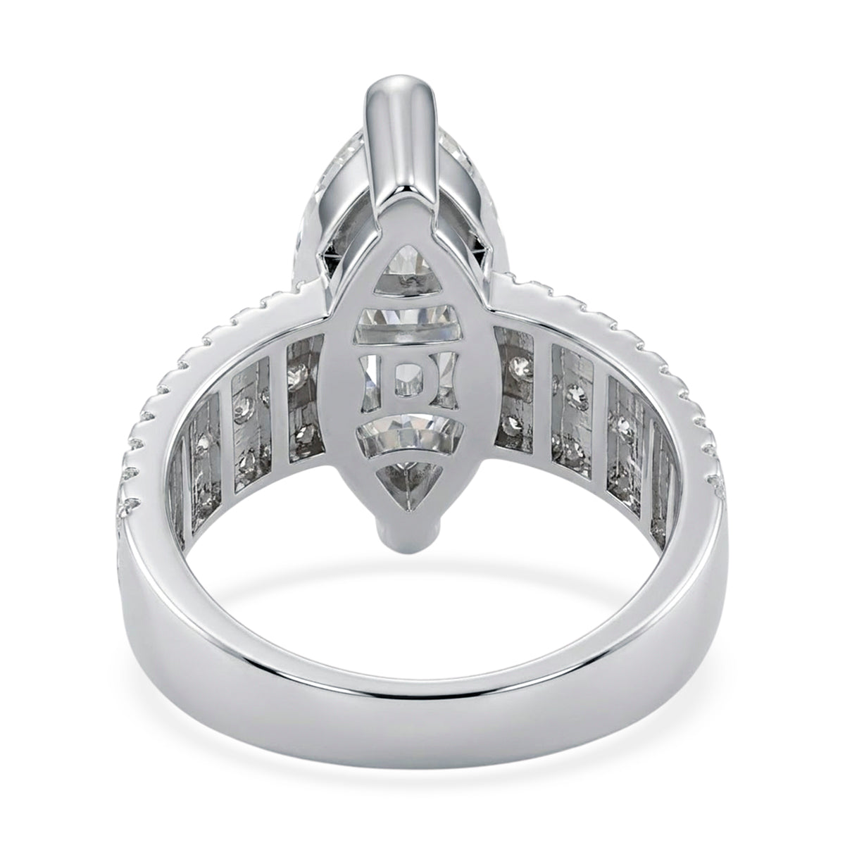 D'Joy - GRA Certified (D-VVS1) MARQUISE Moissanite Ring in Rhodium Overlay Sterling Silver 5.73 Ct. 8611727 5