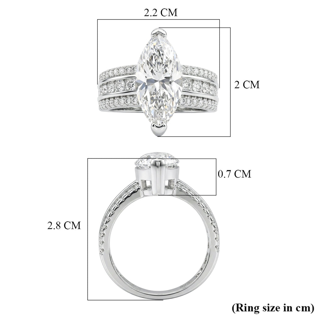 D'Joy - GRA Certified (D-VVS1) MARQUISE Moissanite Ring in Rhodium Overlay Sterling Silver 5.73 Ct._8611727_5