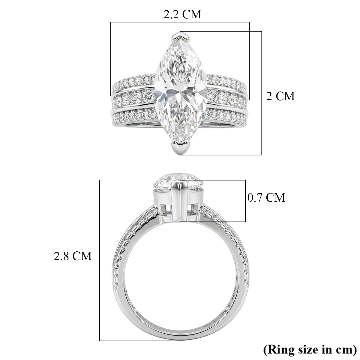 D'Joy - GRA Certified (D-VVS1) MARQUISE Moissanite Ring in Rhodium Overlay Sterling Silver 5.73 Ct. 8611727 6