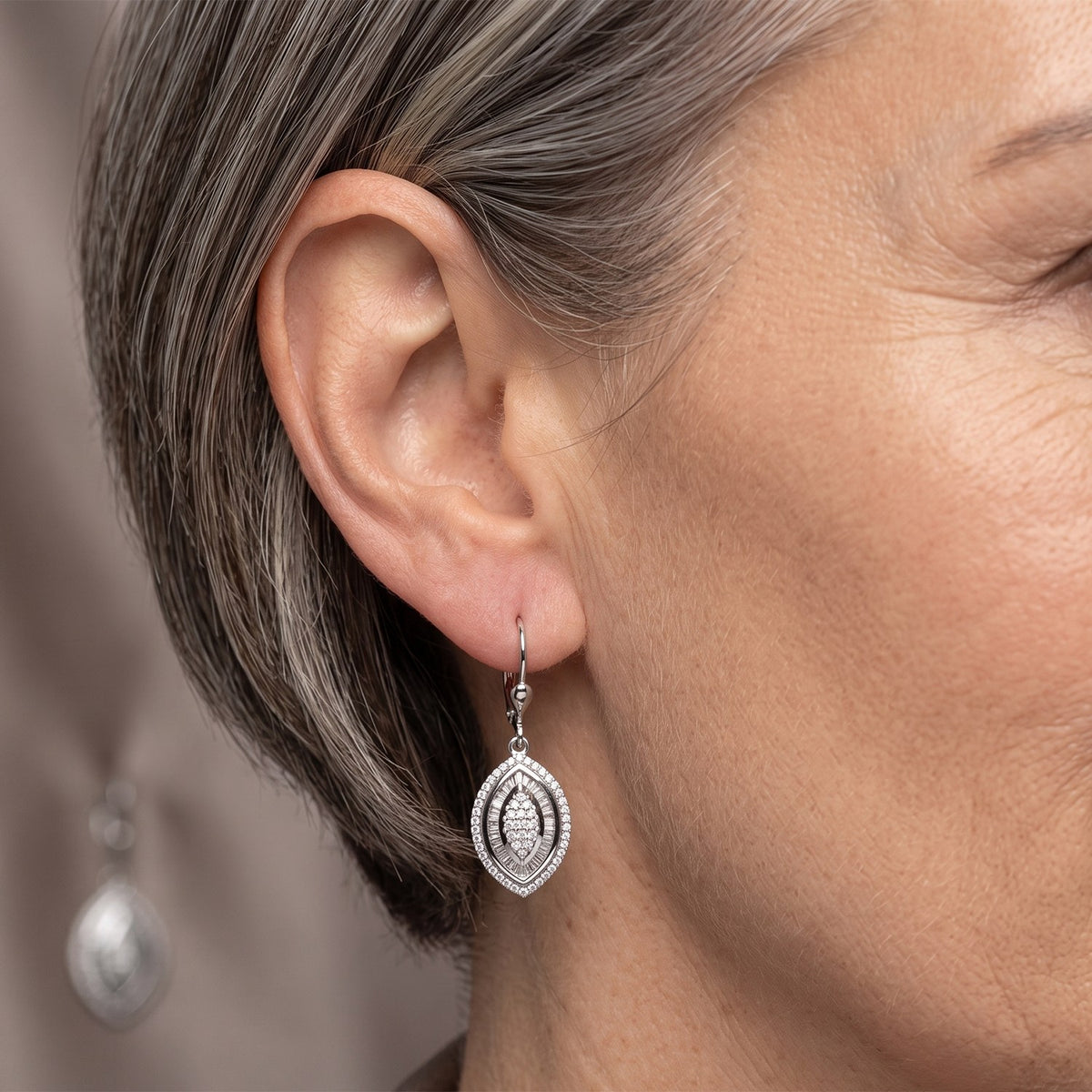 Luxuriant - Lab Grown Diamond (SI/G-H) Dangle Earring with Lever Back in Rhodium Overlay Sterling Silver 1.00 Ct. 8611769 2