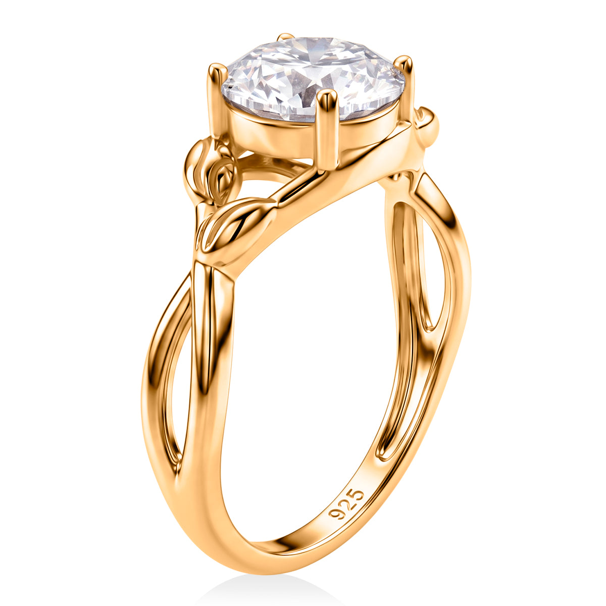 D'Joy - GRA Certified Moissanite Solitaire Twisted Ring in Yellow Gold Plated Sterling Silver 1.90 Ct. V32608978 4