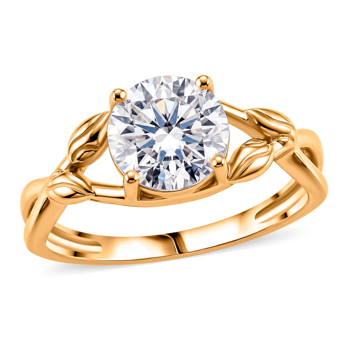 D'Joy - GRA Certified Moissanite Solitaire Twisted Ring in Yellow Gold Plated Sterling Silver 1.90 Ct. V32603373 0