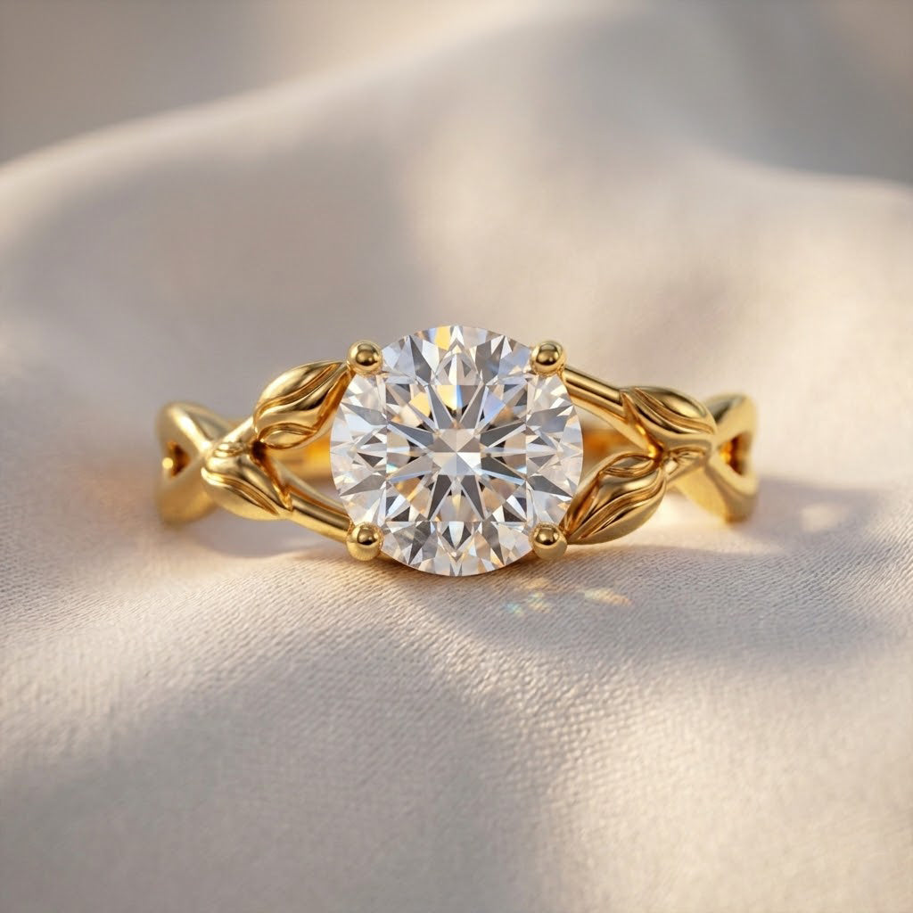 D'Joy - GRA Certified Moissanite Solitaire Twisted Ring in Yellow Gold Plated Sterling Silver 1.90 Ct._8611794_2