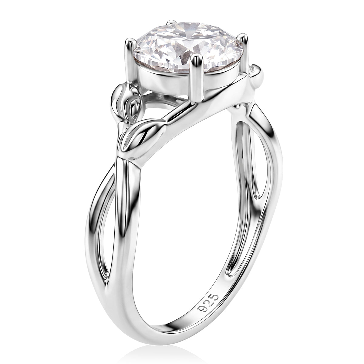 D'Joy - GRA Certified (D-VVS1) Moissanite Solitaire Twisted Ring in Rhodium Overlay Sterling Silver 1.90 Ct. V32608637 4