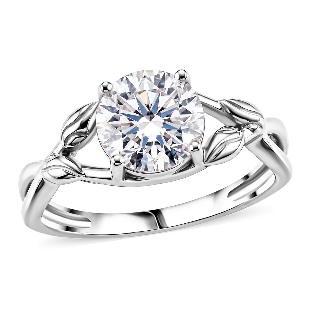 D'Joy - GRA Certified (D-VVS1) Moissanite Solitaire Twisted Ring in Rhodium Overlay Sterling Silver 1.90 Ct._8611816