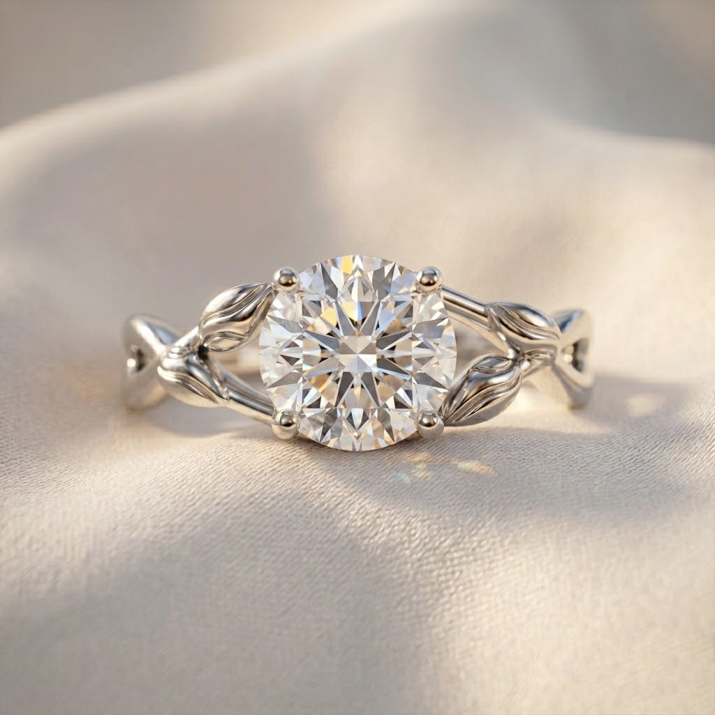 D'Joy - GRA Certified (D-VVS1) Moissanite Solitaire Twisted Ring in Rhodium Overlay Sterling Silver 1.90 Ct._8611816_2