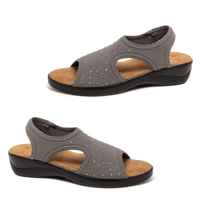 Jenny Womens Stretch Slingback Wedge Sandals With Diamante Trim (Size 4) - Pewter 8611855 1