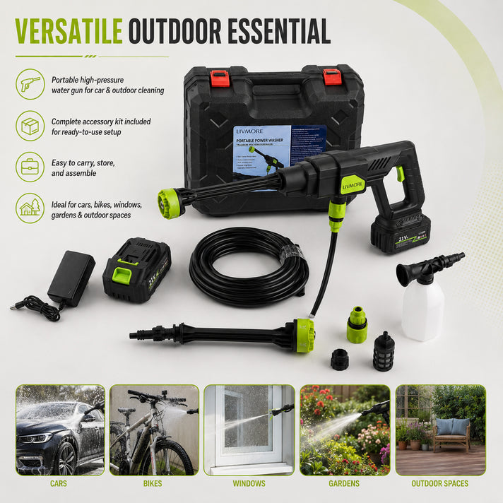 LIVMORE 6 in 1 Rechargeable Cordless Pressure Washer (435 psi)   With 6000 mAh Battery (Approx 30mins Runtime) 5 Meter Water Pipe 8611866 2