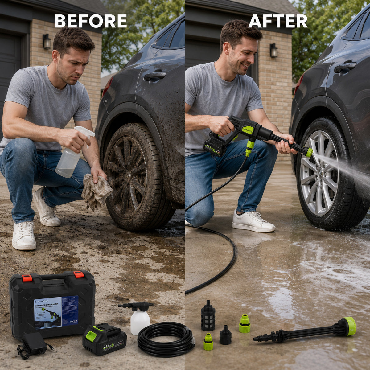 LIVMORE 6 in 1 Rechargeable Cordless Pressure Washer (435 psi)   With 6000 mAh Battery (Approx 30mins Runtime) 5 Meter Water Pipe 8611866 4