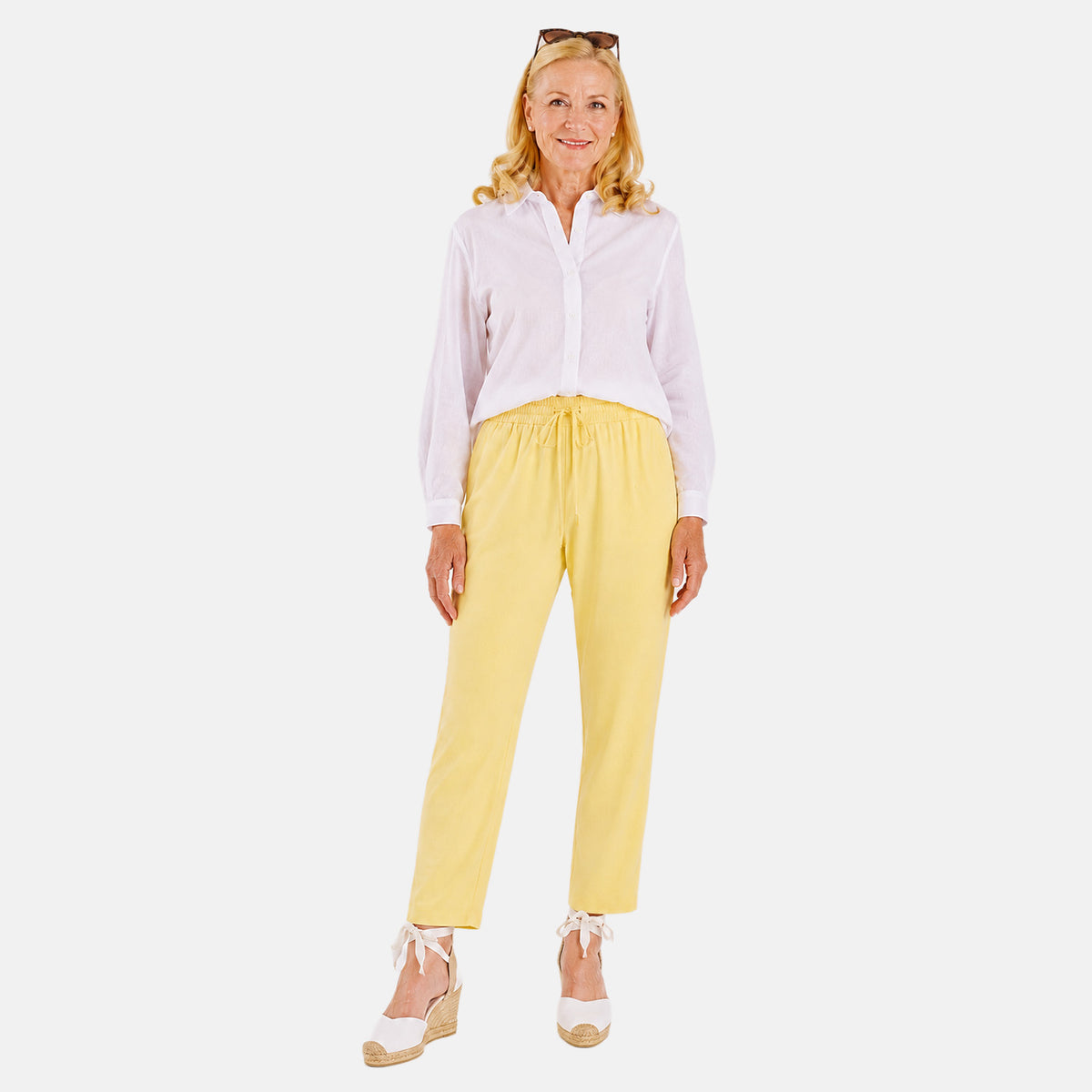 Pure And Natural Relaxed Fit Trousers With 27Inch Inside Leg (Size M/L, 14-16) - Lemon V32724856 0
