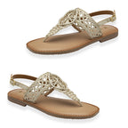 Ravel Womens Roxby Leather Macrame Detailing T-Bar Flat Sandal (Size 4) - Gold_8612027