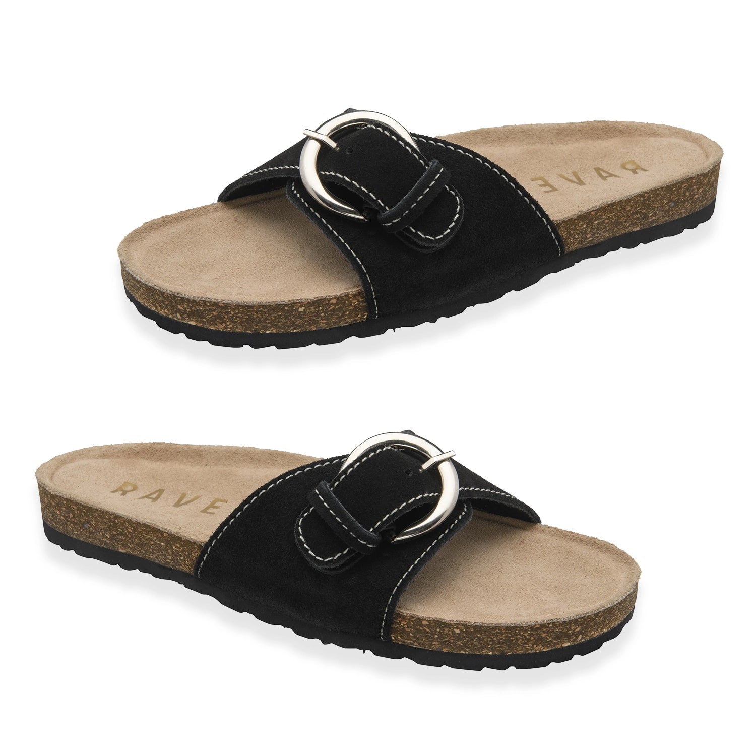 Ravel Womens Salton Suede Mule Sandals With Oversized Buckle (Size 3) - Black 8612032 0