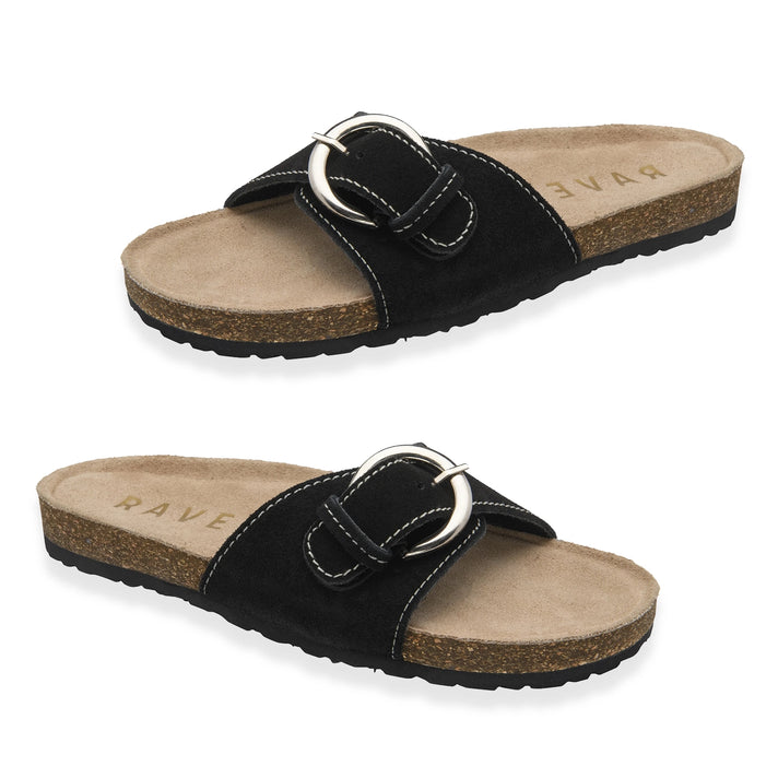 Ravel Womens Salton Suede Mule Sandals With Oversized Buckle (Size 3) - Black 8612032 1