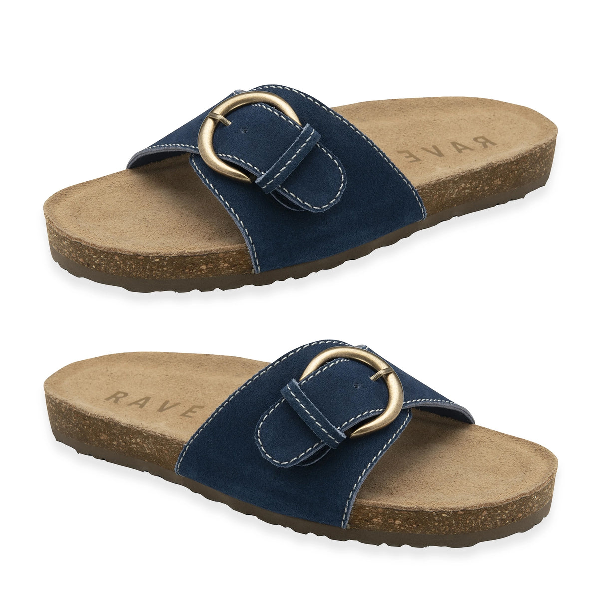 Ravel Womens Salton Suede Mule Sandals With Oversized Buckle (Size 4) - Blue 8612045 0