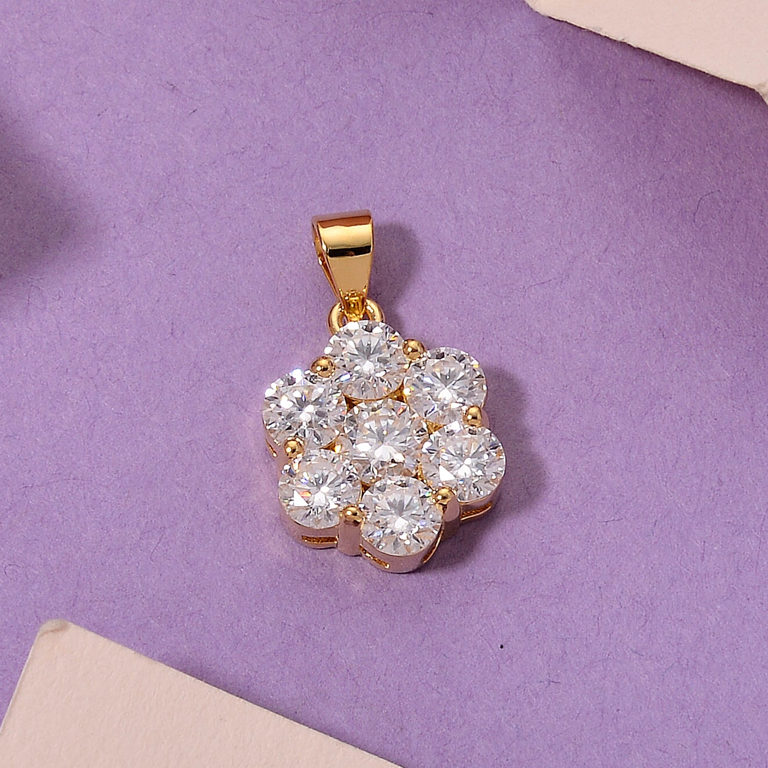 D'Joy - GRA Certified (D-VVS1) Moissanite Pressure Set Pendant in Yellow Gold Plated Sterling Silver 2.30 Ct. V32527275 3