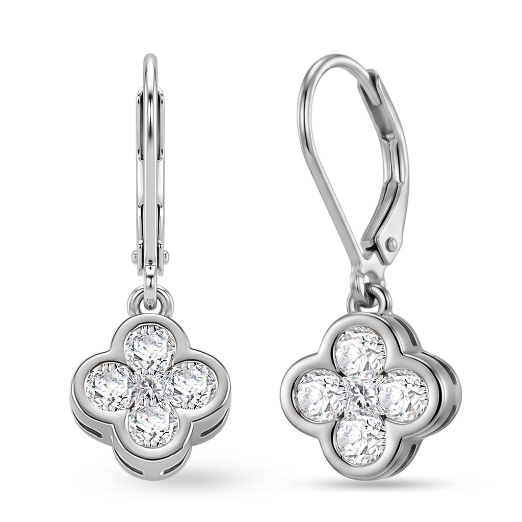 D'Joy - GRA Certified Moissanite Cluster Earring with Lever Back in Rhodium Overlay Sterling Silver 1.00 Ct._8612148