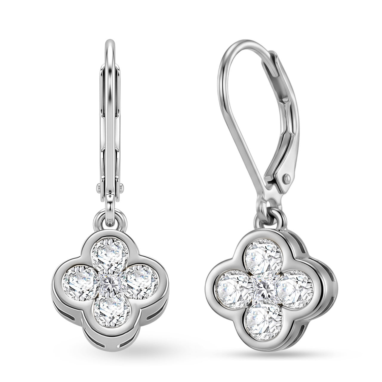 D'Joy - GRA Certified Moissanite Cluster Earring with Lever Back in Rhodium Overlay Sterling Silver 1.00 Ct. V32514172 0