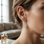 D'Joy - GRA Certified Moissanite Cluster Earring with Lever Back in Rhodium Overlay Sterling Silver 1.00 Ct._8612148_1