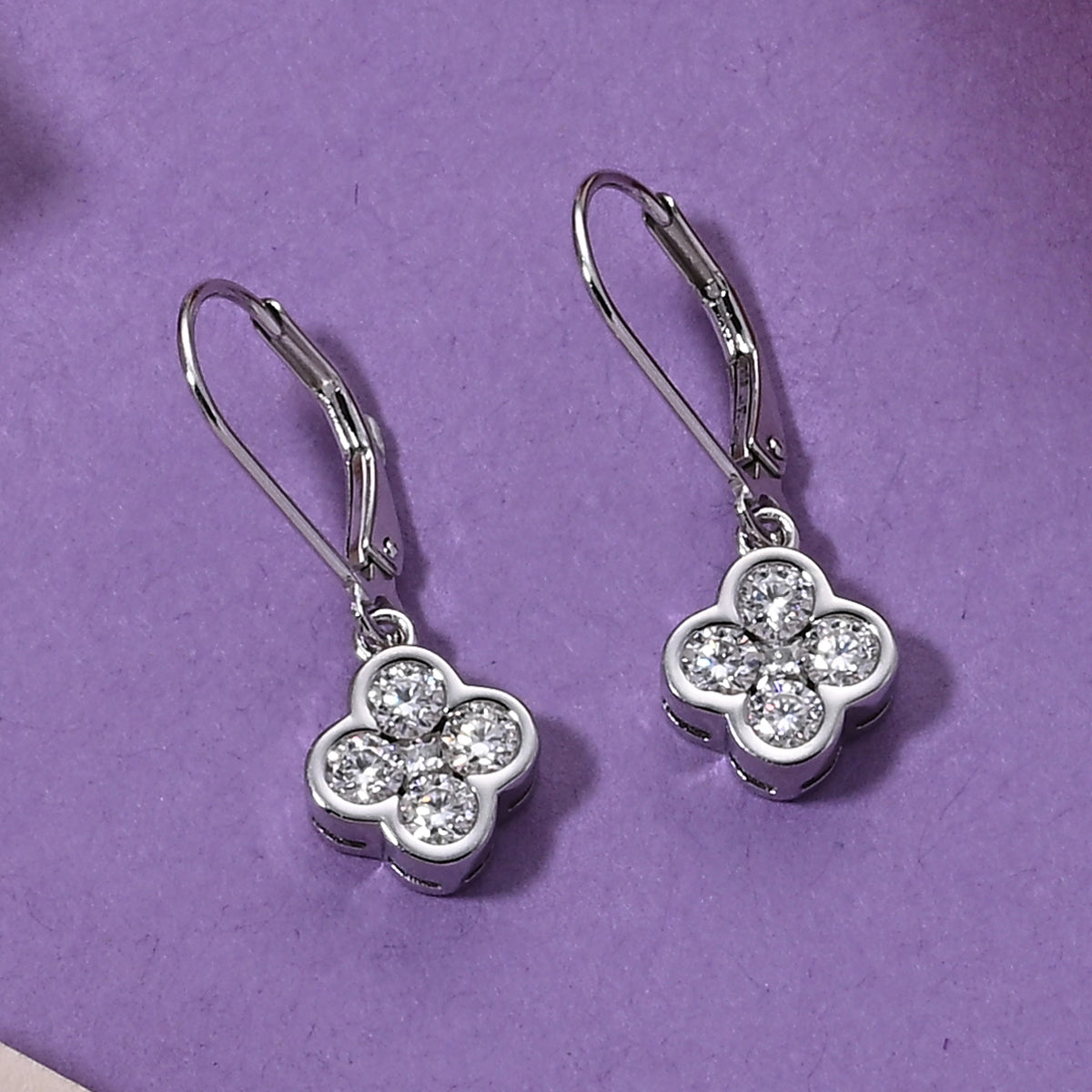 D'Joy - GRA Certified Moissanite Cluster Earring with Lever Back in Rhodium Overlay Sterling Silver 1.00 Ct. V32514172 3