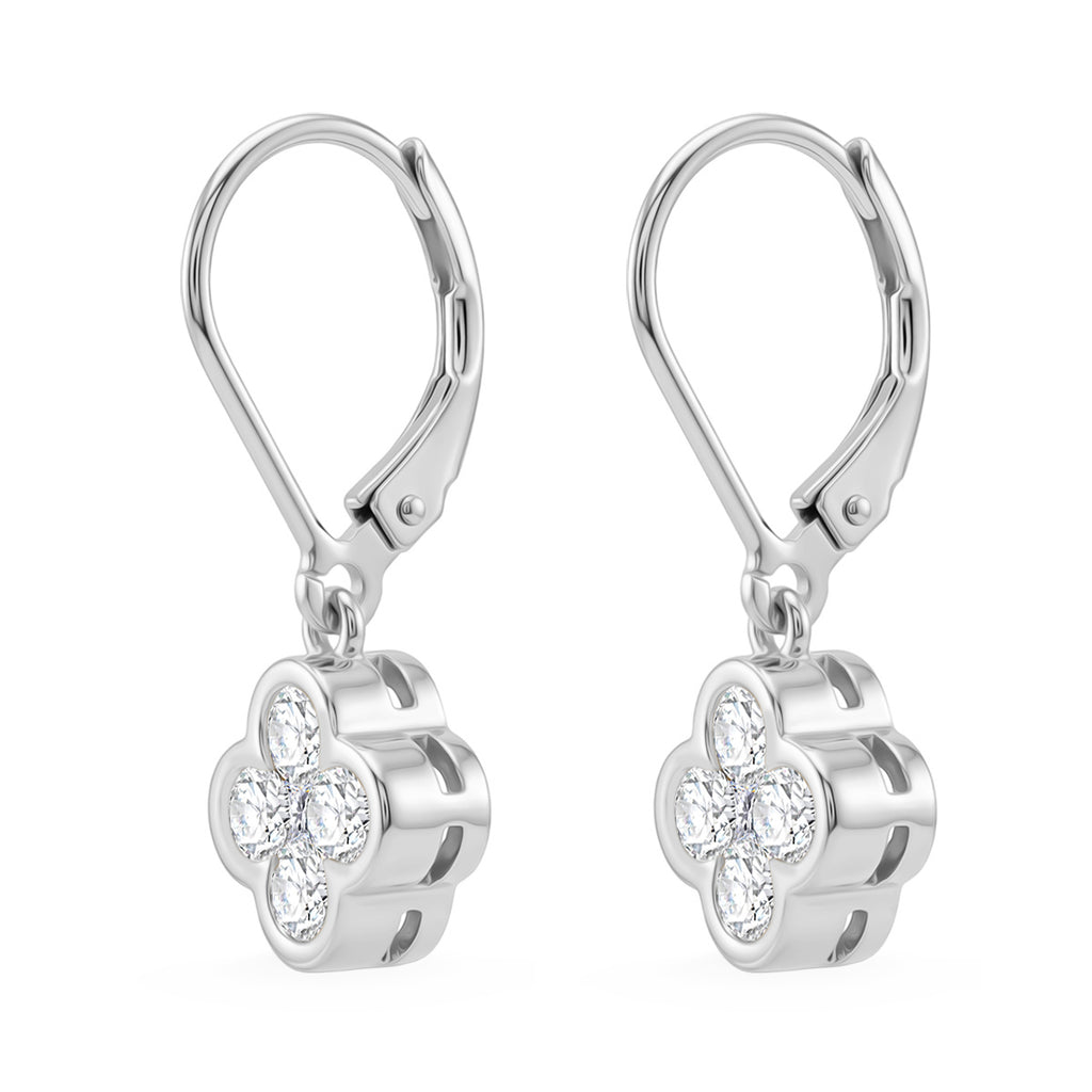 D'Joy - GRA Certified Moissanite Cluster Earring with Lever Back in Rhodium Overlay Sterling Silver 1.00 Ct._8612148_3