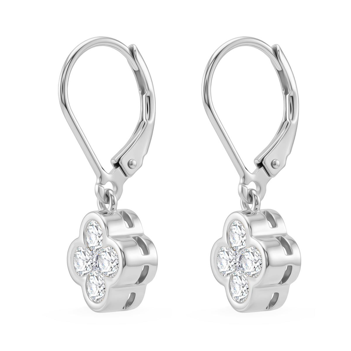D'Joy - GRA Certified Moissanite Cluster Earring with Lever Back in Rhodium Overlay Sterling Silver 1.00 Ct. V32514172 4