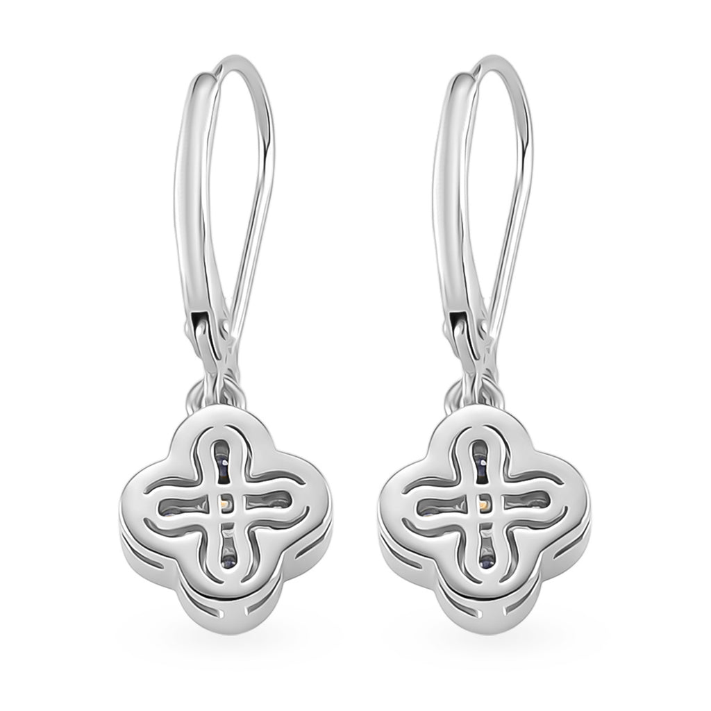 D'Joy - GRA Certified Moissanite Cluster Earring with Lever Back in Rhodium Overlay Sterling Silver 1.00 Ct._8612148_4