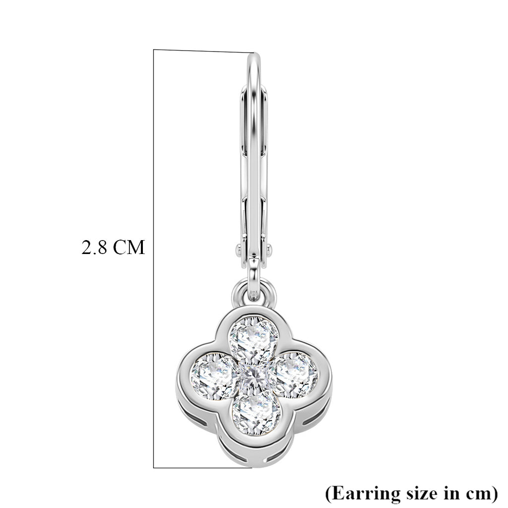D'Joy - GRA Certified Moissanite Cluster Earring with Lever Back in Rhodium Overlay Sterling Silver 1.00 Ct._8612148_5