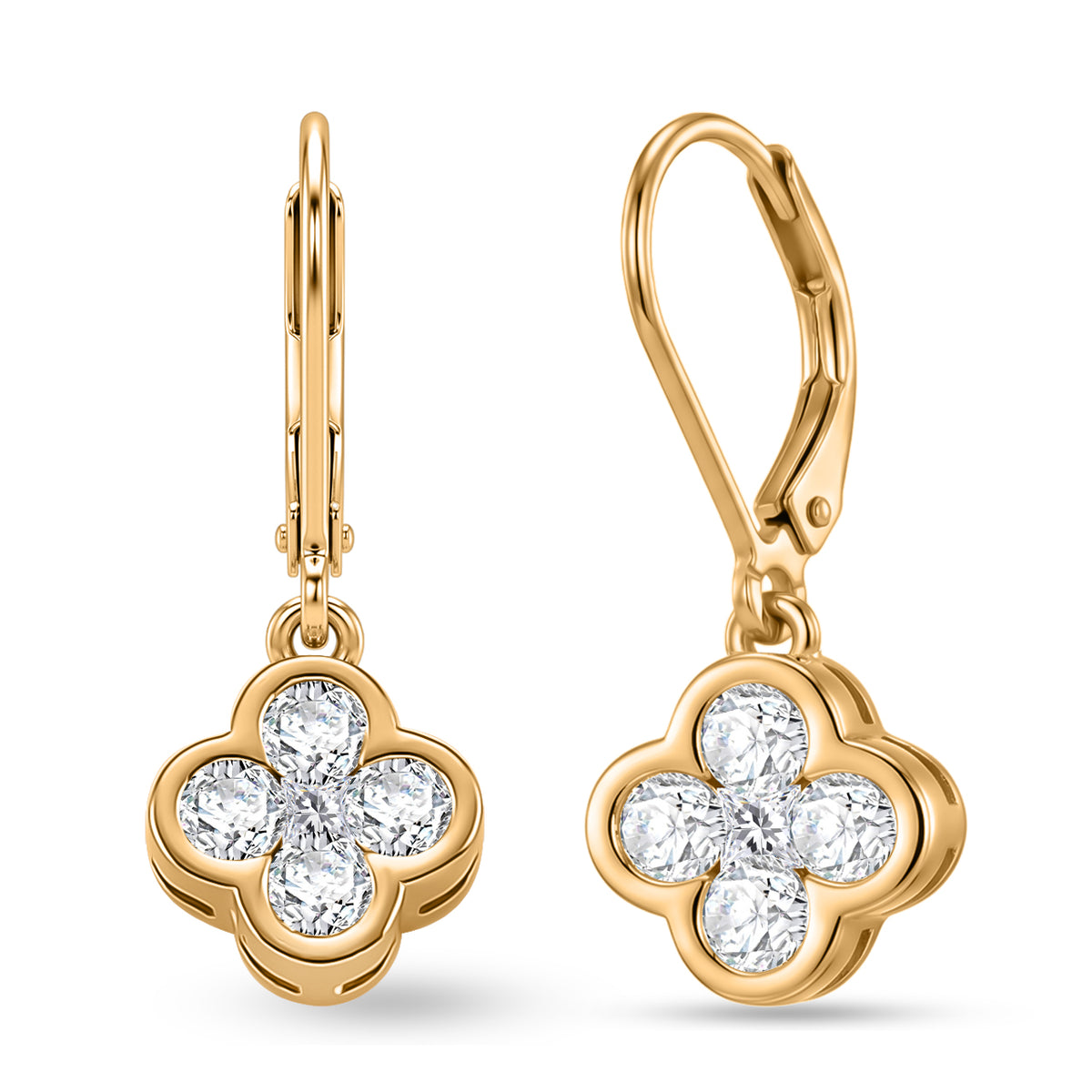 D'Joy - GRA Certified Moissanite Cluster Earring with Lever Back in Yellow Gold Plated Sterling Silver 1.00 Ct. V32527179 0