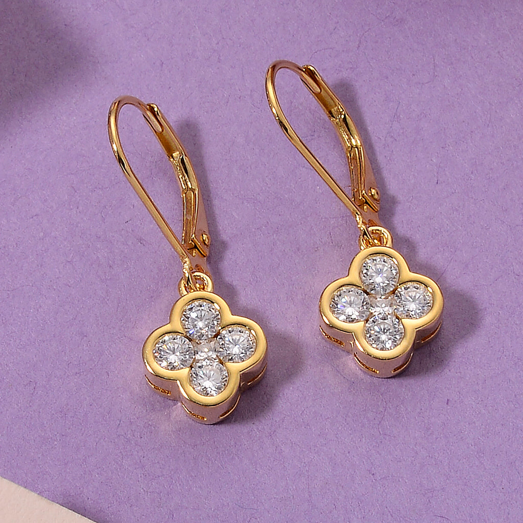 D'Joy - GRA Certified Moissanite Cluster Earring with Lever Back in Yellow Gold Plated Sterling Silver 1.00 Ct._8612170_2