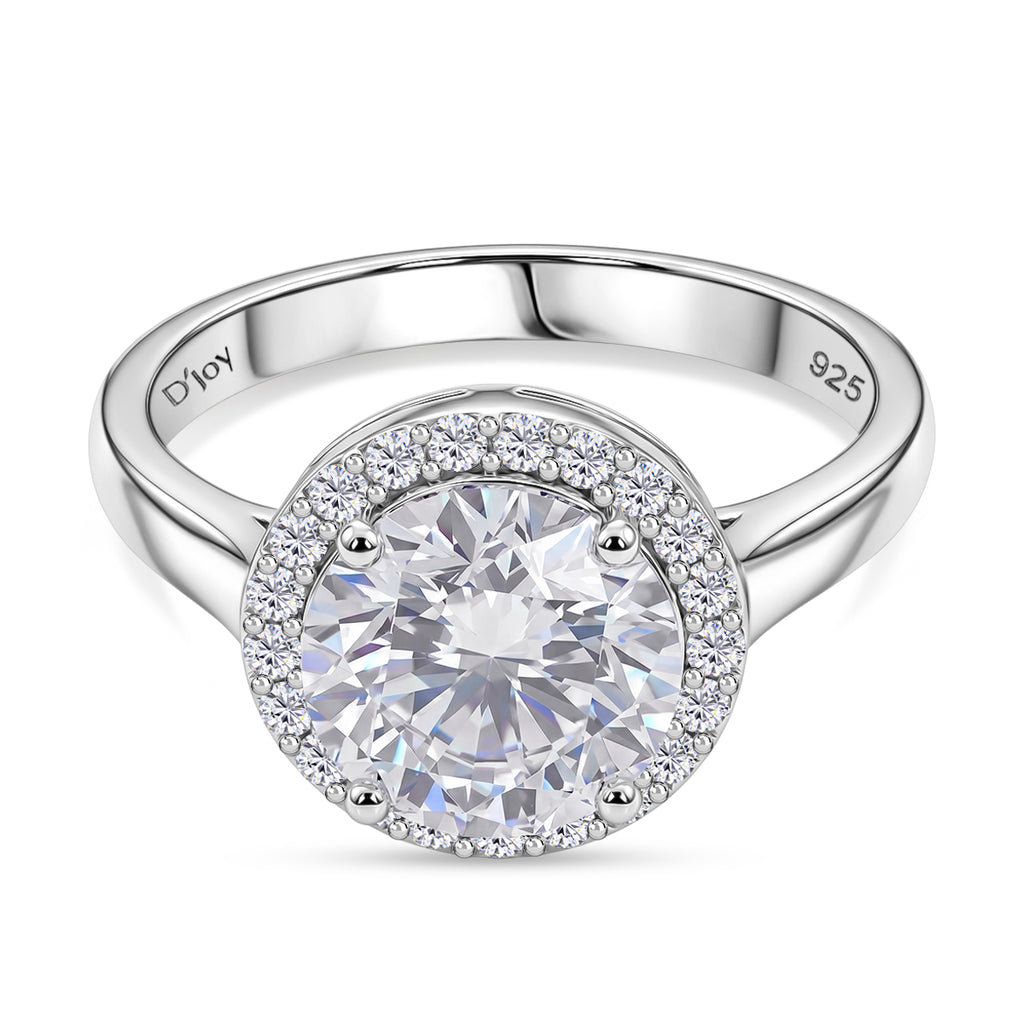D'Joy - GRA Certified (D-VVS1) Moissanite Halo Ring in Rhodium Overlay Sterling Silver 3.05 Ct._8612175