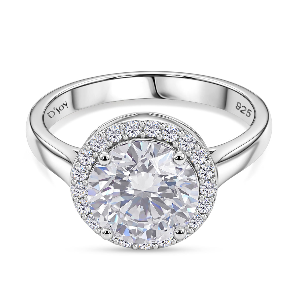 D'JOY GRA Certified 3 Ct. Moissanite D-VVS1 Halo Ring in Rhodium Overlay Sterling Silver V32611322 0