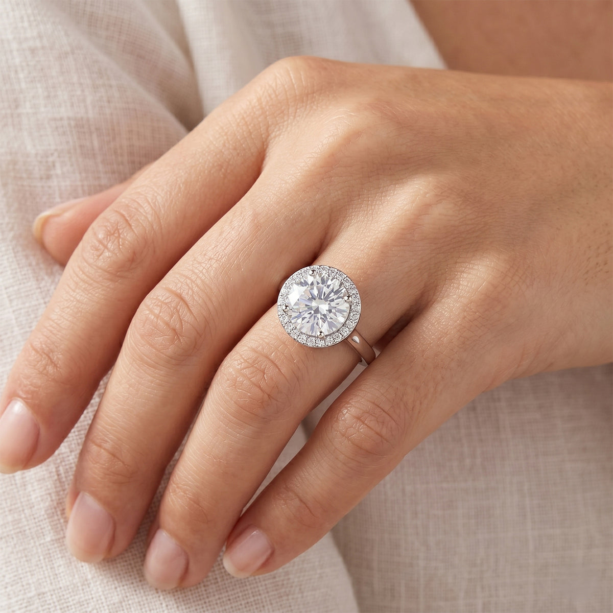 D'JOY GRA Certified 3 Ct. Moissanite D-VVS1 Halo Ring in Rhodium Overlay Sterling Silver V32611322 2