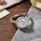 D'Joy - GRA Certified (D-VVS1) Moissanite Halo Ring in Rhodium Overlay Sterling Silver 3.05 Ct._8612175_2