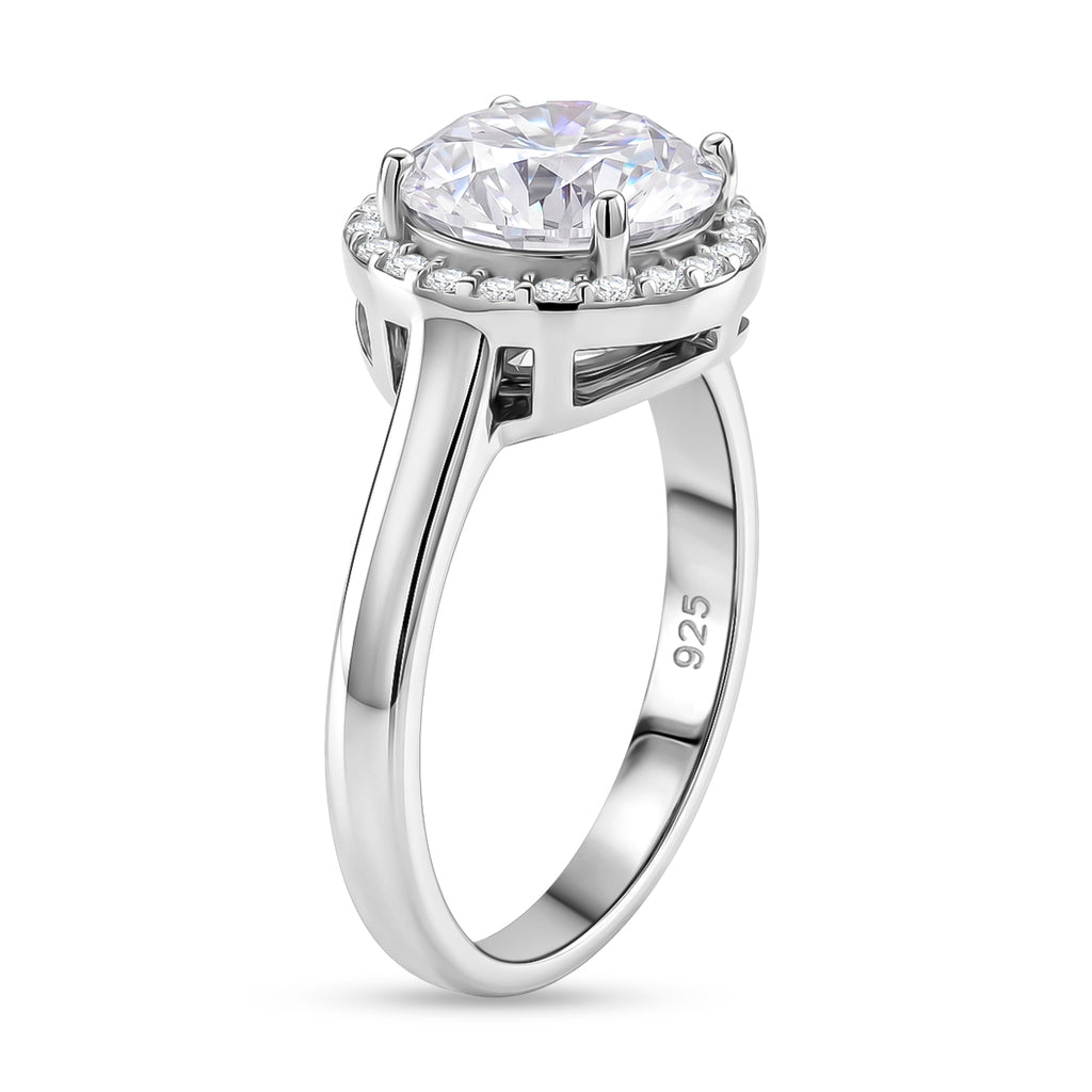 D'Joy - GRA Certified (D-VVS1) Moissanite Halo Ring in Rhodium Overlay Sterling Silver 3.05 Ct._8612175_3